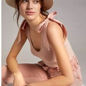 Anthropologie Blush Pink V-Neck Top with Bow Straps